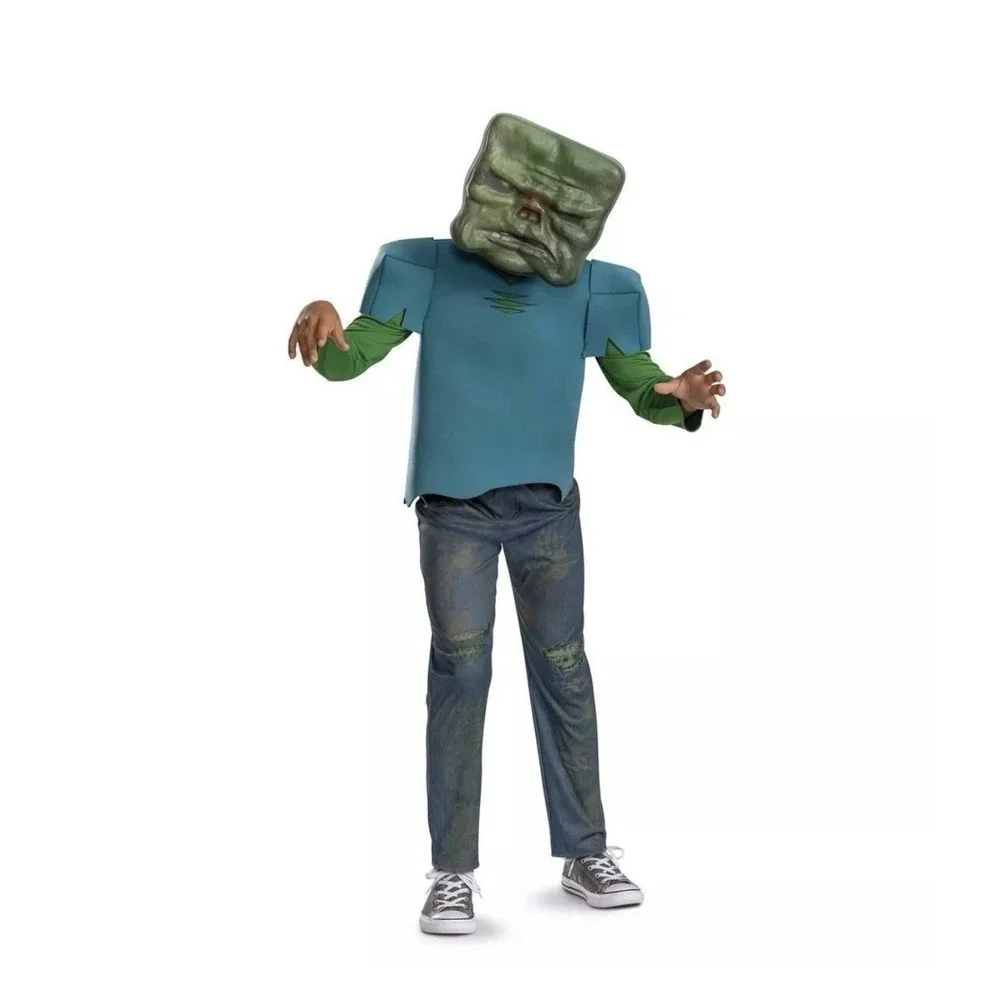 Minecraft‎ Movie ZOMBIE Jumpsuit Costume Size M 7-8 Mask Glows NIP Unisex